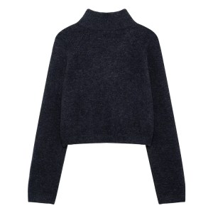 Black Women's Soft Touch Knit Cardigan – Leisure Style, Mock Neck, Double Pockets, Loose Cropped Sweater 1