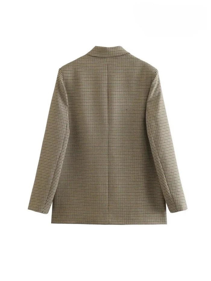 ASDS Women Fashion Double Breasted Plaid Blazer Coat Vintage Long Sleeve Flap Pockets Female Outerwear Chic Vestes Femme 2