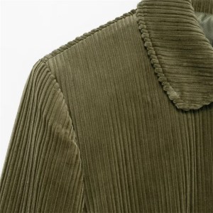 Olive Green Women's Short Corduroy Jacket – Retro Turn-Down Collar, Single Breasted, Slim Fit Army Blazer 2
