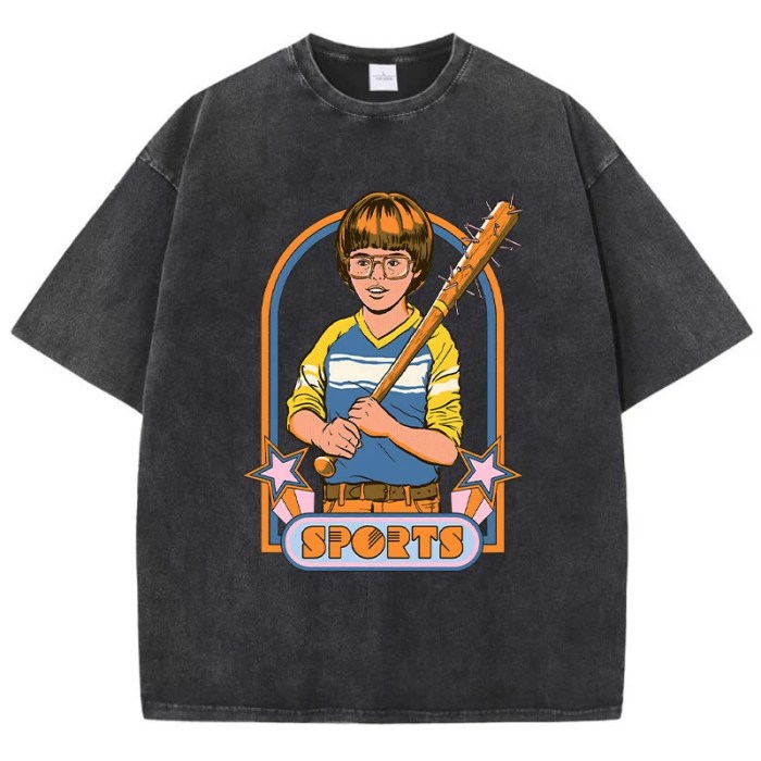 Sports Boy Women's Washed T-Shirt – Breathable Cotton Short Sleeve Tee for Casual Street Fashion 4