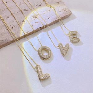 chunky cubic zirconia gold plated bubble alphabet letter necklace – monogram balloon initial pendant, perfect women’s gift Chunky Cubic Zirconia Gold-Plated Bubble Alphabet Letter Necklace – Monogram Balloon Initial Pendant, Perfect Women’s Gift 4