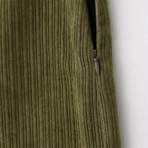 Women's Olive Green Corduroy Mini Skirt – Retro Style, Low Waist, Slim A-Line with Side Zipper and Hip Wrap Detail 3