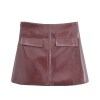 burgundy women's glossy leather a line skirt – high waist, side zipper, flap pocket detail, chic & stylish Burgundy Women's Glossy Leather A-Line Skirt – High Waist, Side Zipper, Flap Pocket Detail, Chic & Stylish