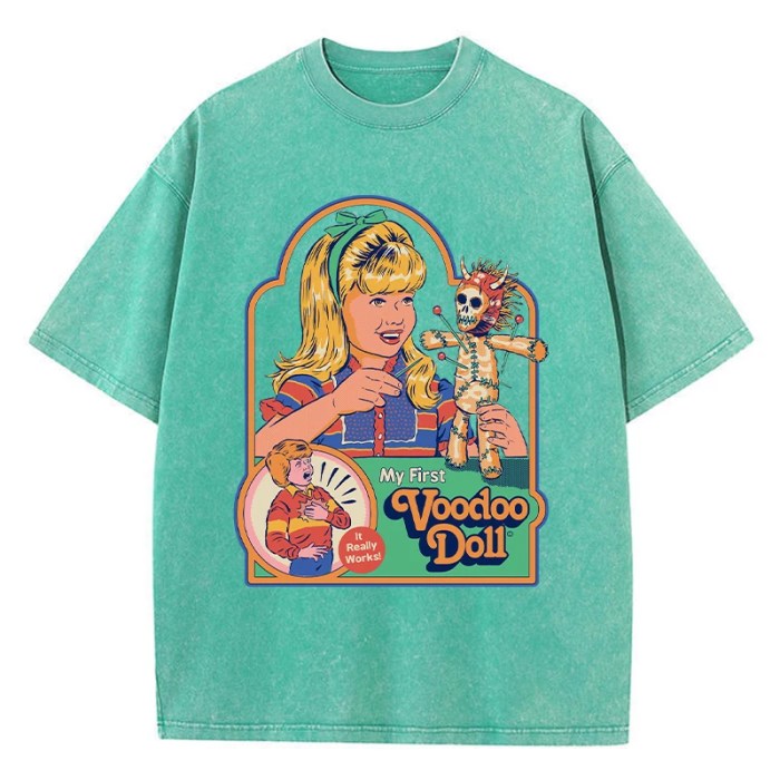 voodoo print distressed washed t shirt – breathable summer tee for casual street fashion Voodoo Print Distressed Washed T-Shirt – Breathable Summer Tee for Casual Street Fashion 6