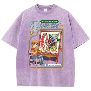 Express Your Feelings Retro Men's Washed T-Shirt – Breathable Cotton Loose Tee for Street Fashion 3