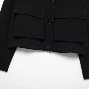 Women's Black Bright Line Loose Cropped Jacket – Safari Style, Single Breasted Blazer with Flap Pockets 5