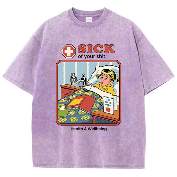 sick of you print women's washed t shirt – breathable cotton short sleeve tee for summer street fashion Sick of You Print Women's Washed T-Shirt – Breathable Cotton Short Sleeve Tee for Summer Street Fashion 2