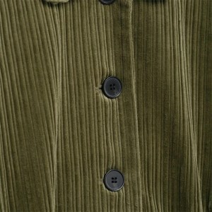Olive Green Women's Short Corduroy Jacket – Retro Turn-Down Collar, Single Breasted, Slim Fit Army Blazer 5