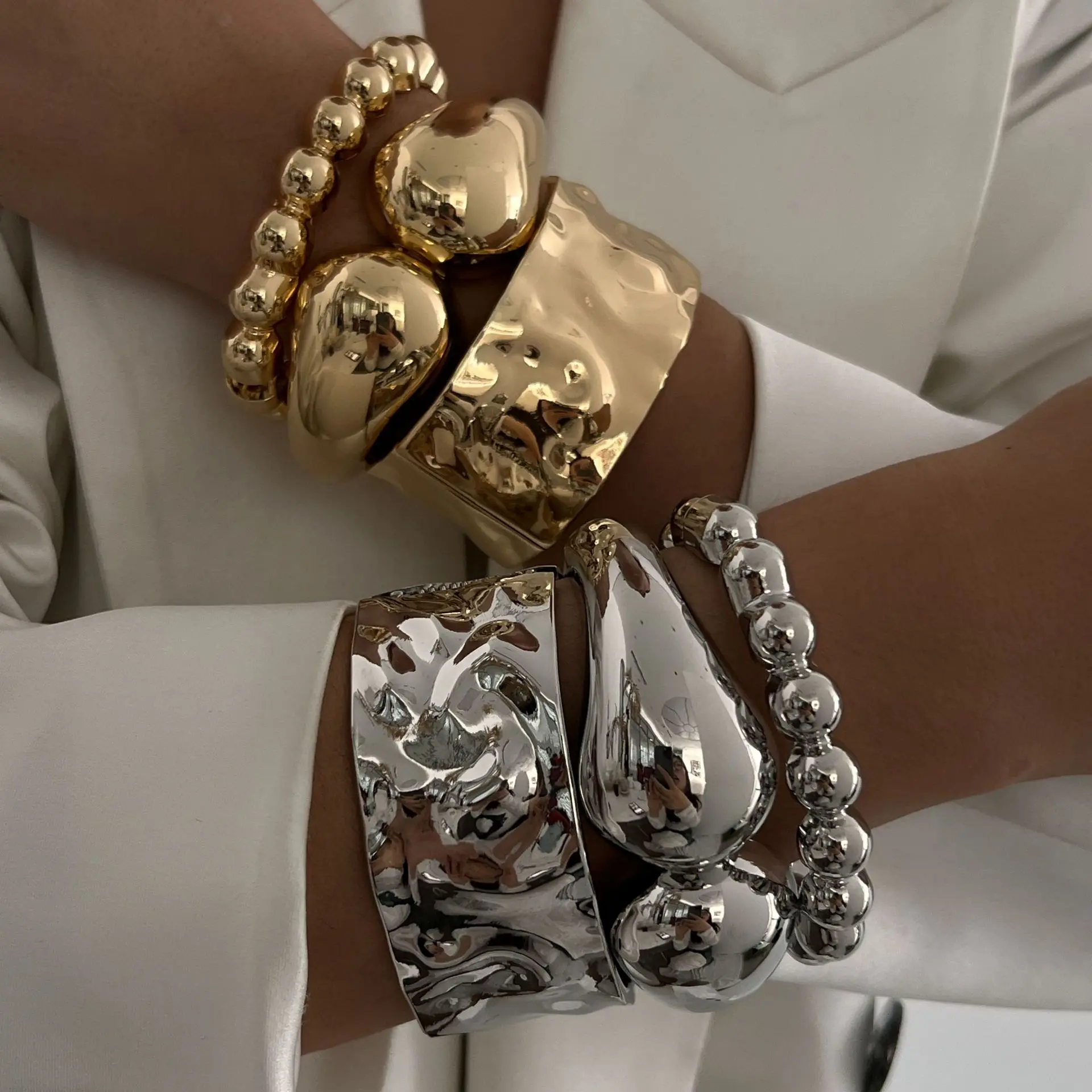 DIAZI Exaggerated Water Drop Bead Metal Cuff Bangle – Punk Wrap Bangle for Women and Men’s Jewelry 1