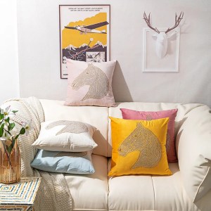 Beaded Horse Head Velvet Cushion Cover - 45x45cm Decorative Throw Pillow Case with Tassels for Sofa & Home Decor 4