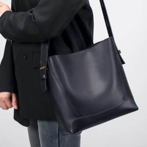 Genuine Leather Bucket Shoulder Bag Women Cowhide Luxury Crossbody Designer Tote Handbag Lipstick Phone Large-capacity 2