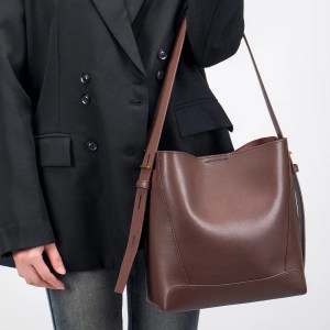 Genuine Leather Bucket Shoulder Bag Women Cowhide Luxury Crossbody Designer Tote Handbag Lipstick Phone Large-capacity 1