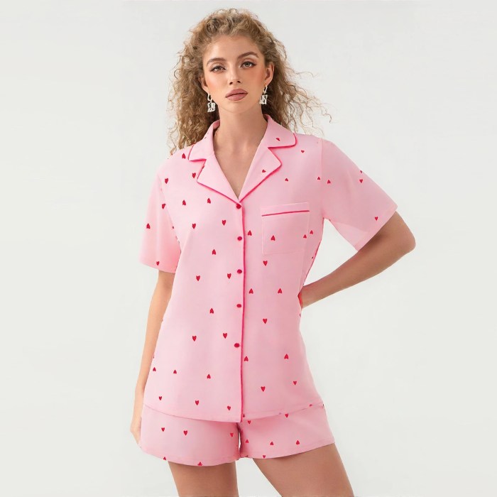 women's pink heart loungewear shortsleeve sleepwear set Women's Pink Heart Loungewear Shortsleeve Sleepwear Set