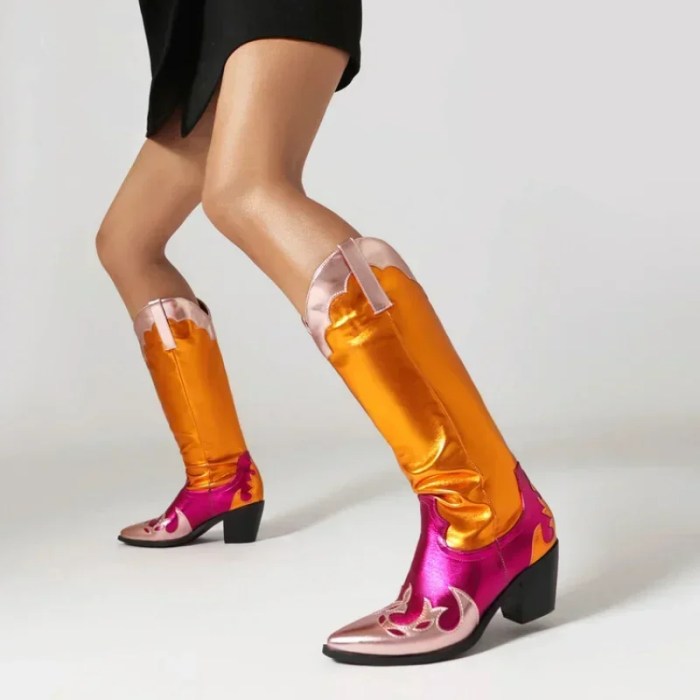 Fashion Pointed Toe Western Cowgirl Boots with High Thick Heels 2