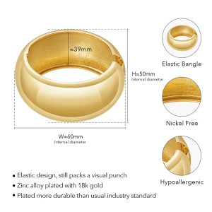 En FASH Wide Curved Elastic Bangle – 18K Gold Plated Statement Bracelet for Women 2