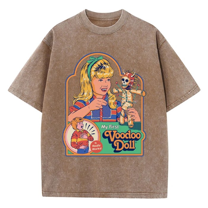 voodoo print distressed washed t shirt – breathable summer tee for casual street fashion Voodoo Print Distressed Washed T-Shirt – Breathable Summer Tee for Casual Street Fashion 1