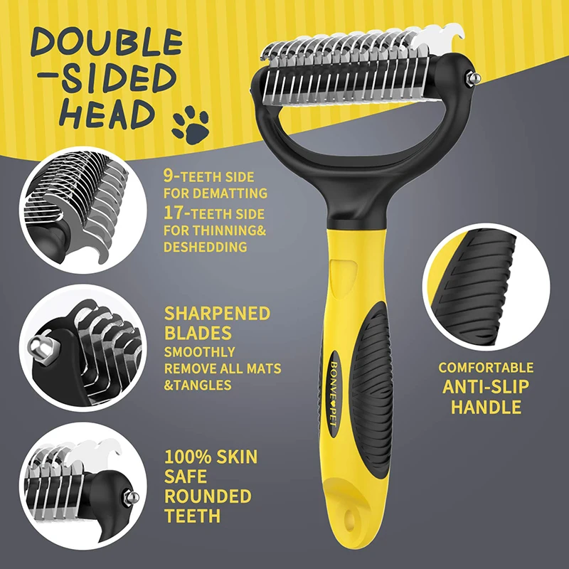 Double Sides Widened Pet Hair Remover Combs for Dogs, Hair Knot Tool, Grooming and Care Accessories 4