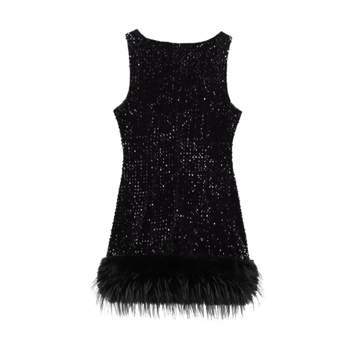 Zach Women's Sequined Feather Embellished Sleeveless Mini Dress 2