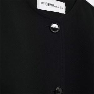 Women's Black Bright Line Loose Cropped Jacket – Safari Style, Single Breasted Blazer with Flap Pockets 3
