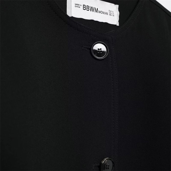 Women's Black Bright Line Loose Cropped Jacket – Safari Style, Single Breasted Blazer with Flap Pockets 3