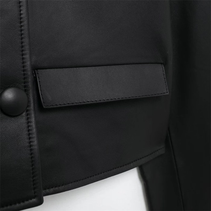 women's black leather look blazer – street style, o neck, double breasted leather jacket coat top Women's Black Leather-Look Blazer – Street Style, O-Neck, Double Breasted Leather Jacket Coat Top 4