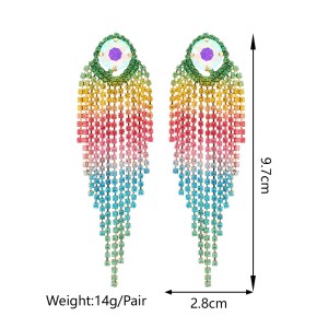 Rainbow Shiny Rhinestone Tassel Chain Earrings – Sparkling Charm Design 3