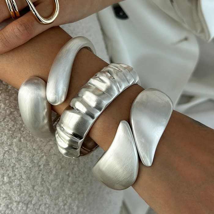 diazi matte silver wide cuff bangle – vintage punk geometric bracelet for men & women DIAZI Matte Silver Wide Cuff Bangle – Vintage Punk Geometric Bracelet for Men & Women 2