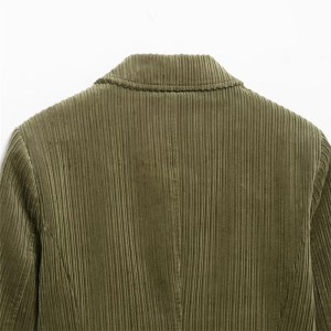 Olive Green Women's Short Corduroy Jacket – Retro Turn-Down Collar, Single Breasted, Slim Fit Army Blazer 3