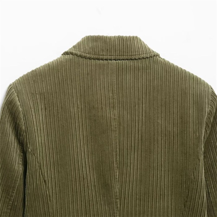olive green women's short corduroy jacket – retro turn down collar, single breasted, slim fit army blazer Olive Green Women's Short Corduroy Jacket – Retro Turn-Down Collar, Single Breasted, Slim Fit Army Blazer 3