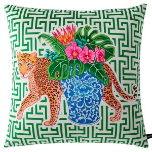 Leopard & Green Geometric Velvet Pillow Cover – Luxury Decorative Cushion for Sofa