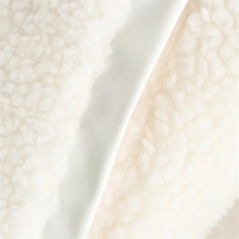 Women's Beige Mock Neck Fleece Coat – Leisure Style, Double Pockets, Loose Zipper Cropped Jacket 4