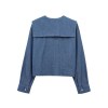Zach Women's Lapel Long Sleeve Button-Up Denim Shirt 2