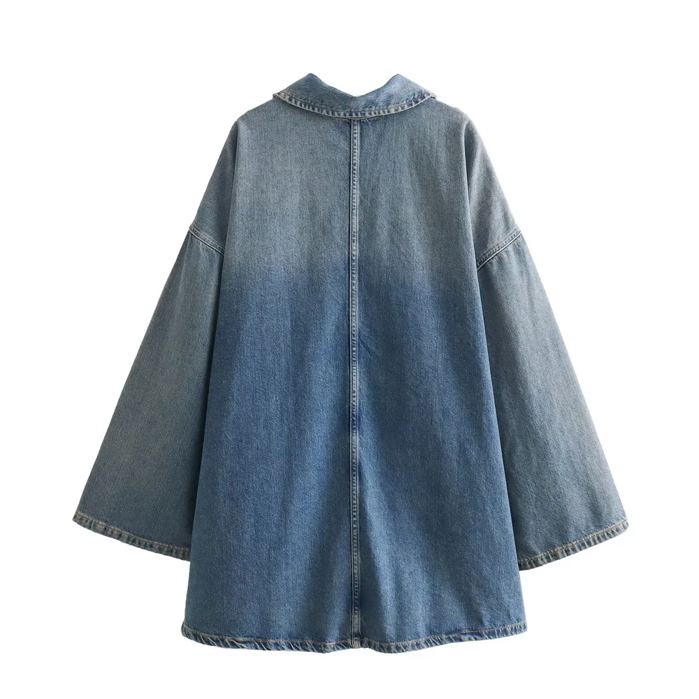 Women's Autumn Butterfly A-Line Denim Dress – Casual Lapel Commuting Dress 2