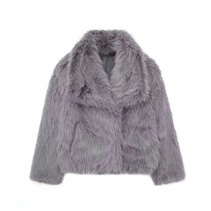 Women’s Fashion Cropped Faux Fur Jacket – Long Sleeve Front Snap-Button Outerwear with Lapel Collar, Chic Thick Coat