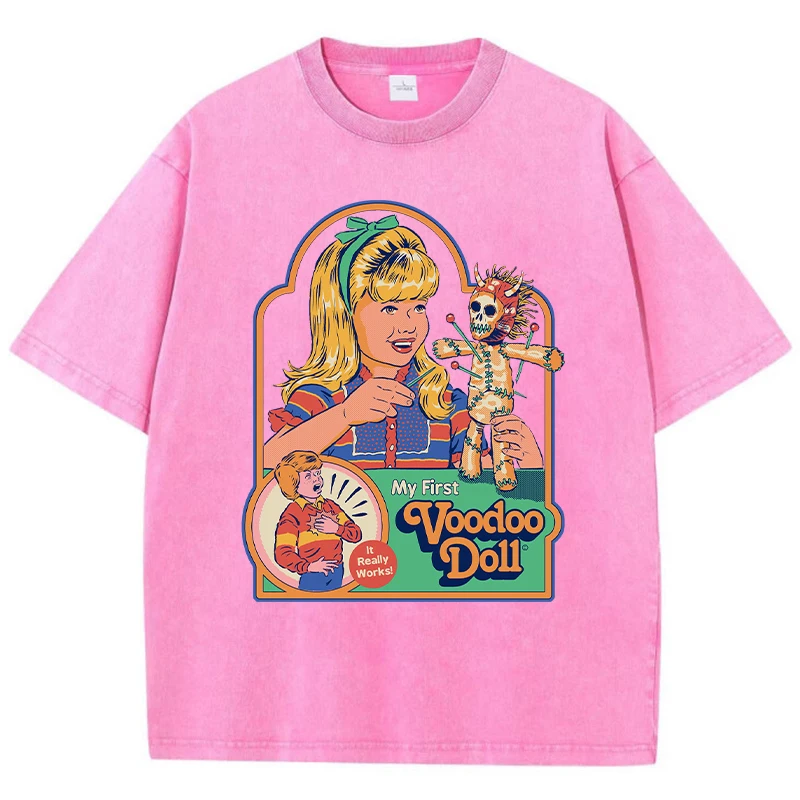 Voodoo Print Distressed Washed T-Shirt – Breathable Summer Tee for Casual Street Fashion 3