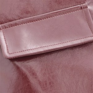 Burgundy Women's Glossy Leather A-Line Skirt – High Waist, Side Zipper, Flap Pocket Detail, Chic & Stylish 5