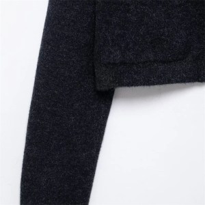 Black Women's Soft Touch Knit Cardigan – Leisure Style, Mock Neck, Double Pockets, Loose Cropped Sweater 5