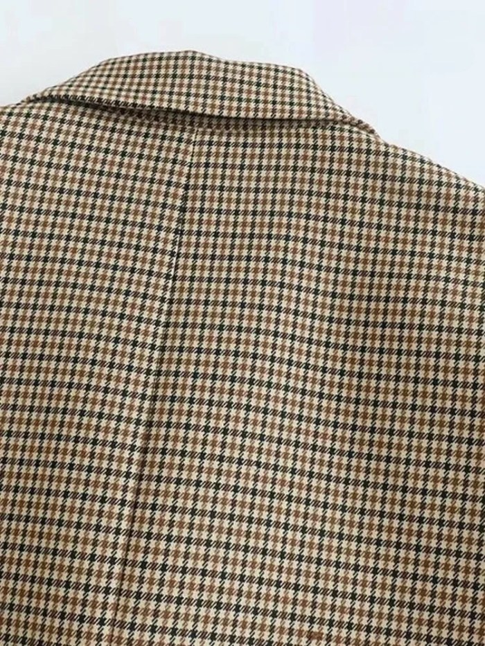 ASDS Women Fashion Double Breasted Plaid Blazer Coat Vintage Long Sleeve Flap Pockets Female Outerwear Chic Vestes Femme 4