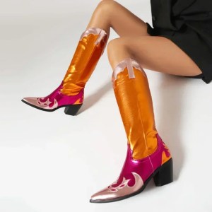 fashion pointed toe western cowgirl boots with high thick heels Fashion Pointed Toe Western Cowgirl Boots with High Thick Heels 1