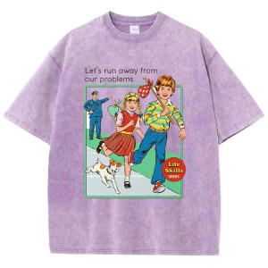 Let’s Run Away Print Women's Distressed T-Shirt – Soft, Breathable Washed Tee for Summer Street Fashion 2