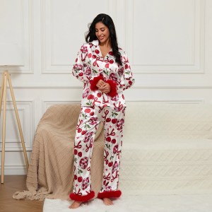 Sweet Dreams Feather Matching Pajamas – Cherry Bow Satin Set for Mommy & Me, Adorable Lapel Tops & Pants for Snuggly Sleepovers! 4