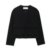 Women's Black Bright Line Loose Cropped Jacket – Safari Style, Single Breasted Blazer with Flap Pockets