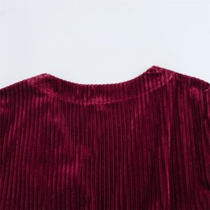 Deep Red Women's Velvet Mini Dress – Retro V-Neck, Long Sleeve, Slim Fit with Front Knot Detail 5