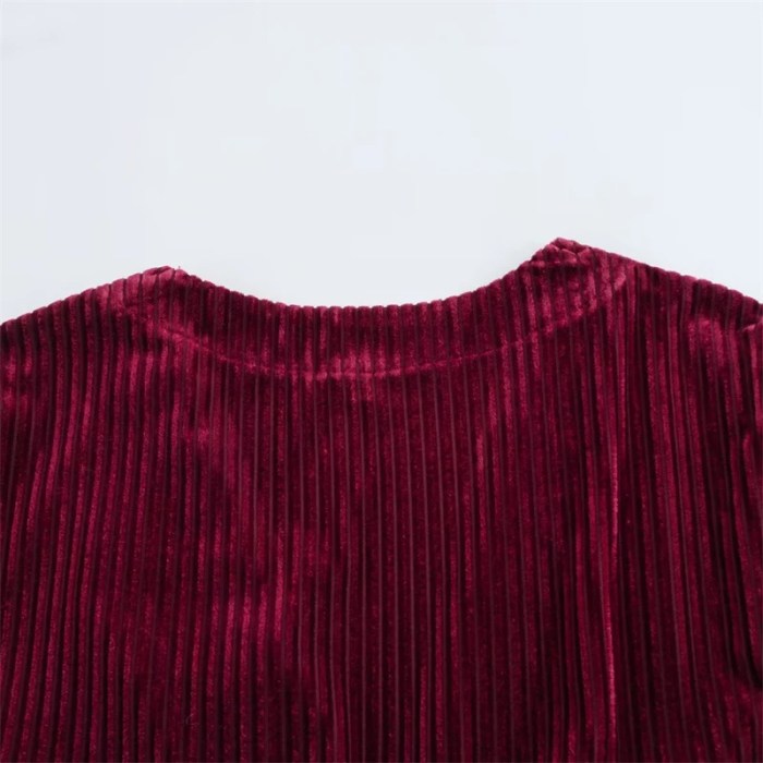 deep red women's velvet mini dress – retro v neck, long sleeve, slim fit with front knot detail Deep Red Women's Velvet Mini Dress – Retro V-Neck, Long Sleeve, Slim Fit with Front Knot Detail 5