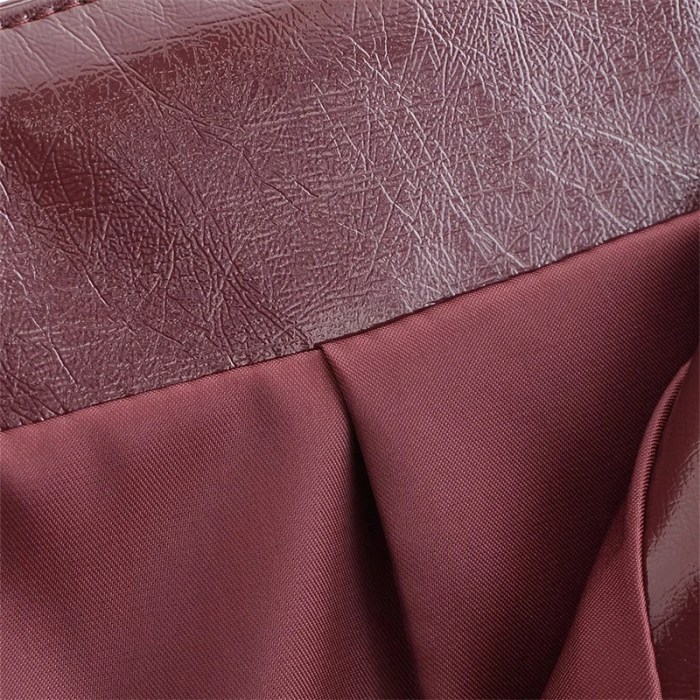 burgundy women's glossy leather a line skirt – high waist, side zipper, flap pocket detail, chic & stylish Burgundy Women's Glossy Leather A-Line Skirt – High Waist, Side Zipper, Flap Pocket Detail, Chic & Stylish 4