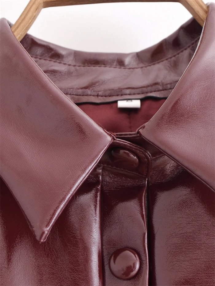 womens glossy faux leather jacket street style single breasted patchwork slim cropped shirt coat Womens Glossy Faux leather Jacket Street style Single Breasted Patchwork Slim Cropped Shirt Coat