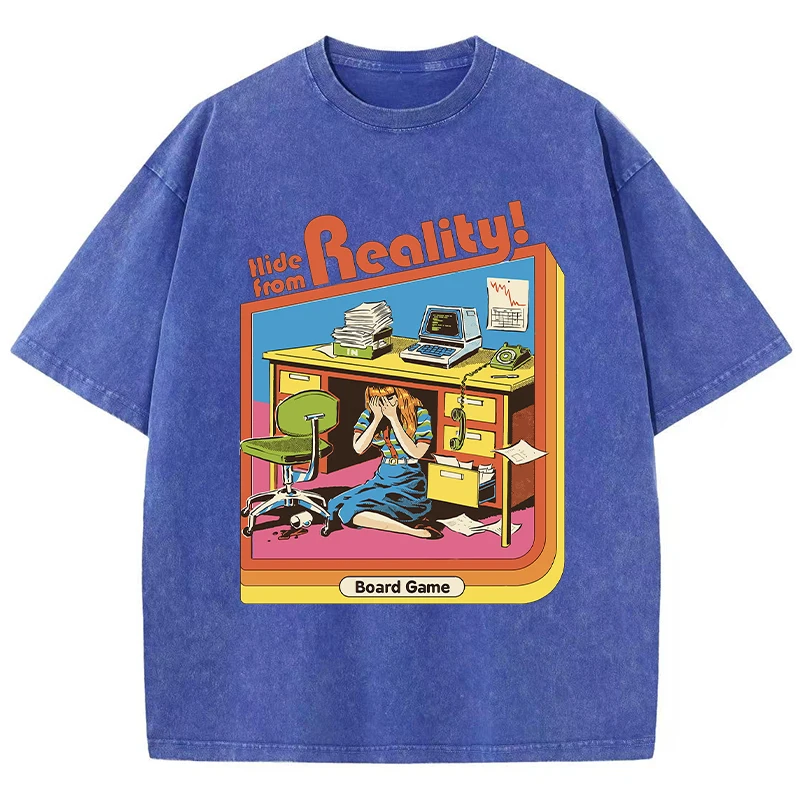 Hide From Reality Print Women's Washed T-Shirt – Distressed Hip Hop Style, Breathable & Soft Summer O-Neck Tee 4