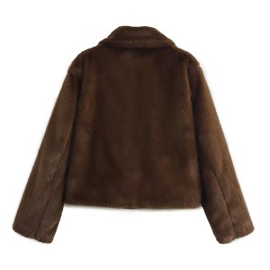 women's chocolate mocha faux fur short jacket – retro turn down collar, pockets, cropped straight blazer Women's Chocolate Mocha Faux Fur Short Jacket – Retro Turn-Down Collar, Pockets, Cropped Straight Blazer 1