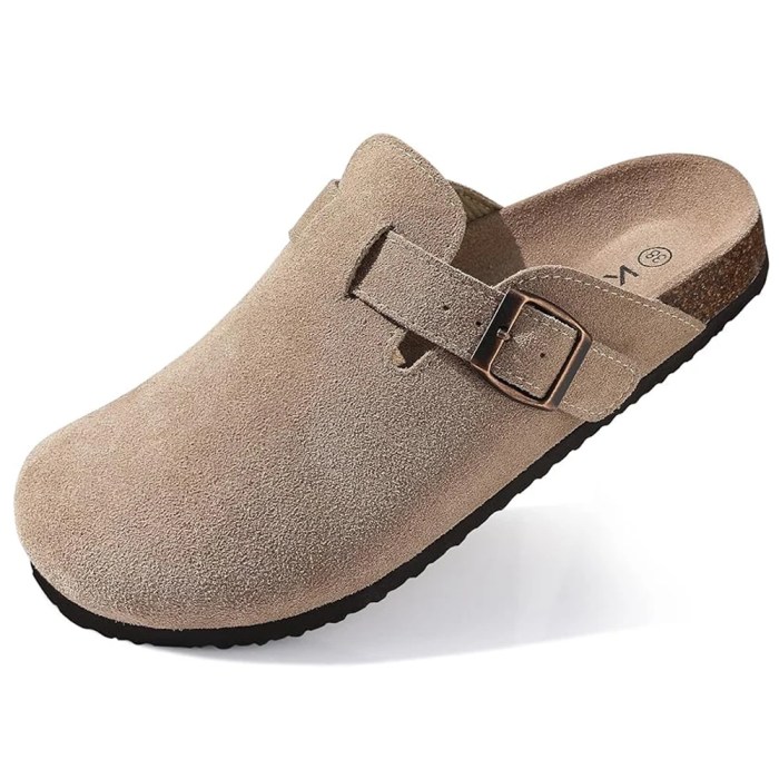 Women’s Suede Clogs – Fashionable Cork Suede Mules with Arch Support, Anti-Slip Outdoor Slippers