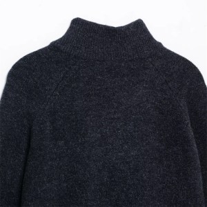 Black Women's Soft Touch Knit Cardigan – Leisure Style, Mock Neck, Double Pockets, Loose Cropped Sweater 4